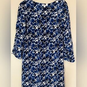 J. Crew Long Sleeve Blue and White Dress